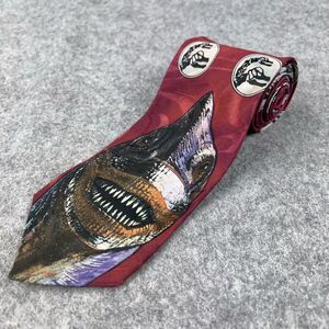 VTG‎ Jurassic Park Necktie Red Brachiosaur Brontosaurus Dinosaur All Over Print